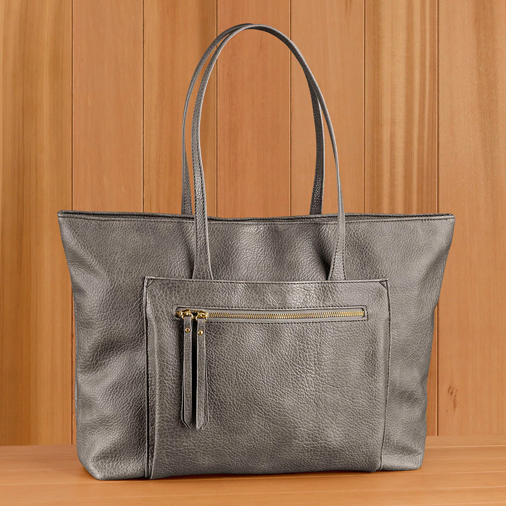 22 Tote Vegan Leather Zip Tote Handbag with Zip Pockets - Image 4