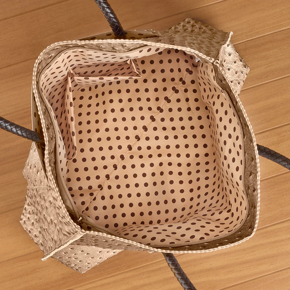 22 Tote Vegan Ostrich Leather Zip Tote Handbag with Pockets - Image 3