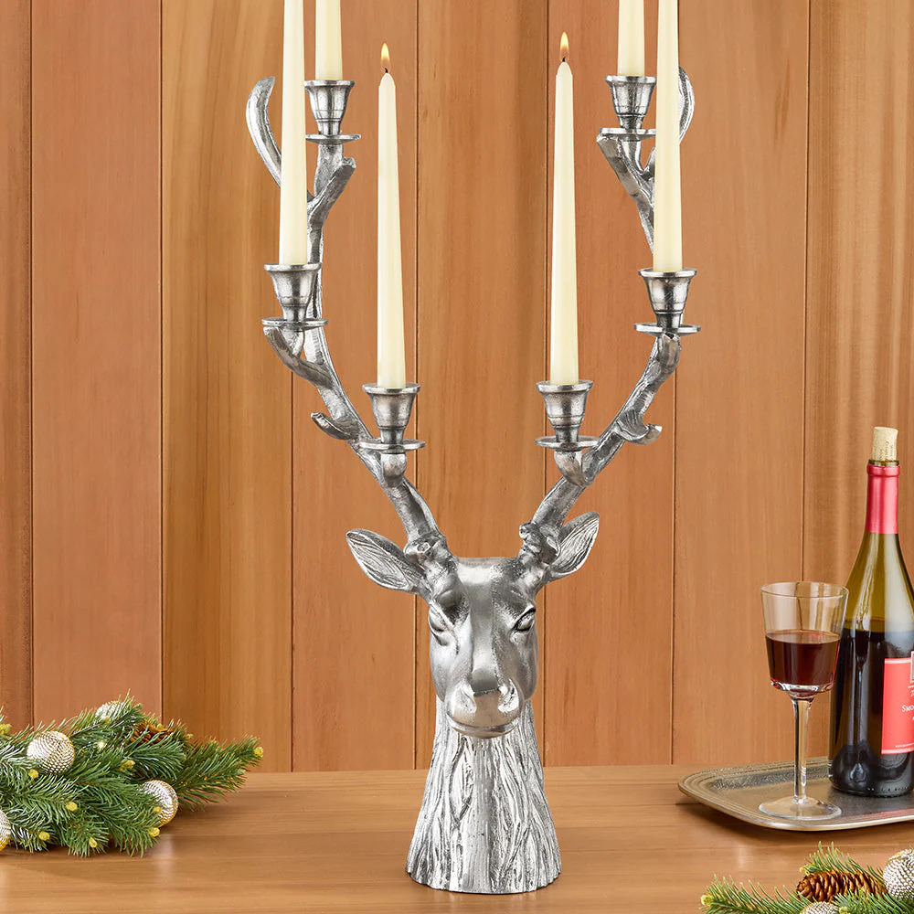 Antiqued Aluminum Stag Candelabra - Image 2