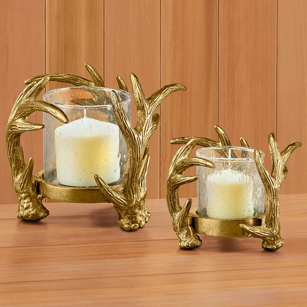 Antler Metal and Glass Hurricane Candleholder - Image 3