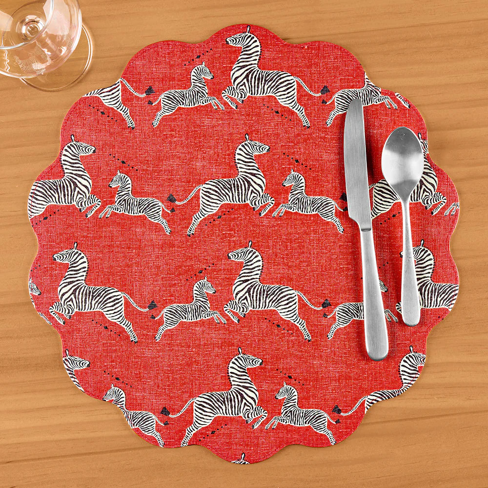 Beatriz Ball VIDA Reversible Round Vinyl Placemat, Cheetah / Scalamandré Zebras