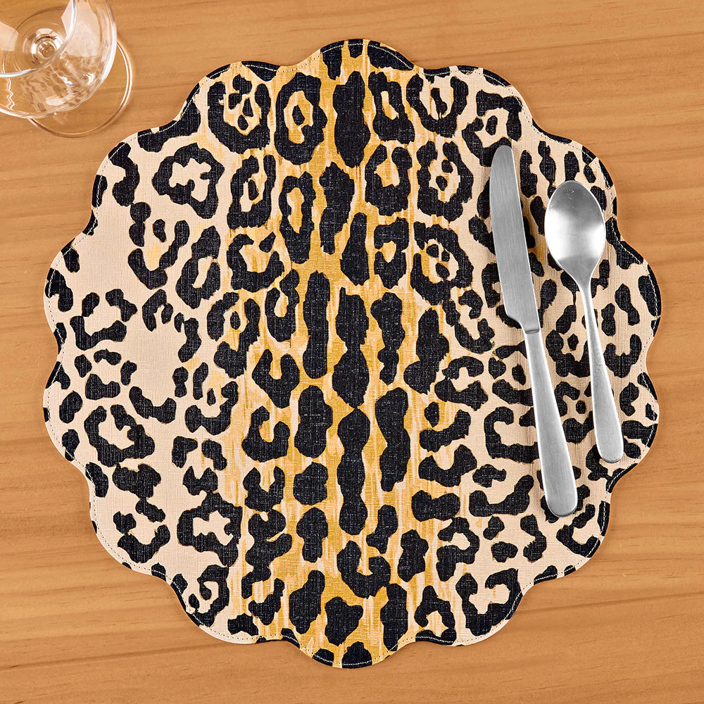 Beatriz Ball VIDA Reversible Round Vinyl Placemat, Cheetah / Scalamandré Zebras - Image 2