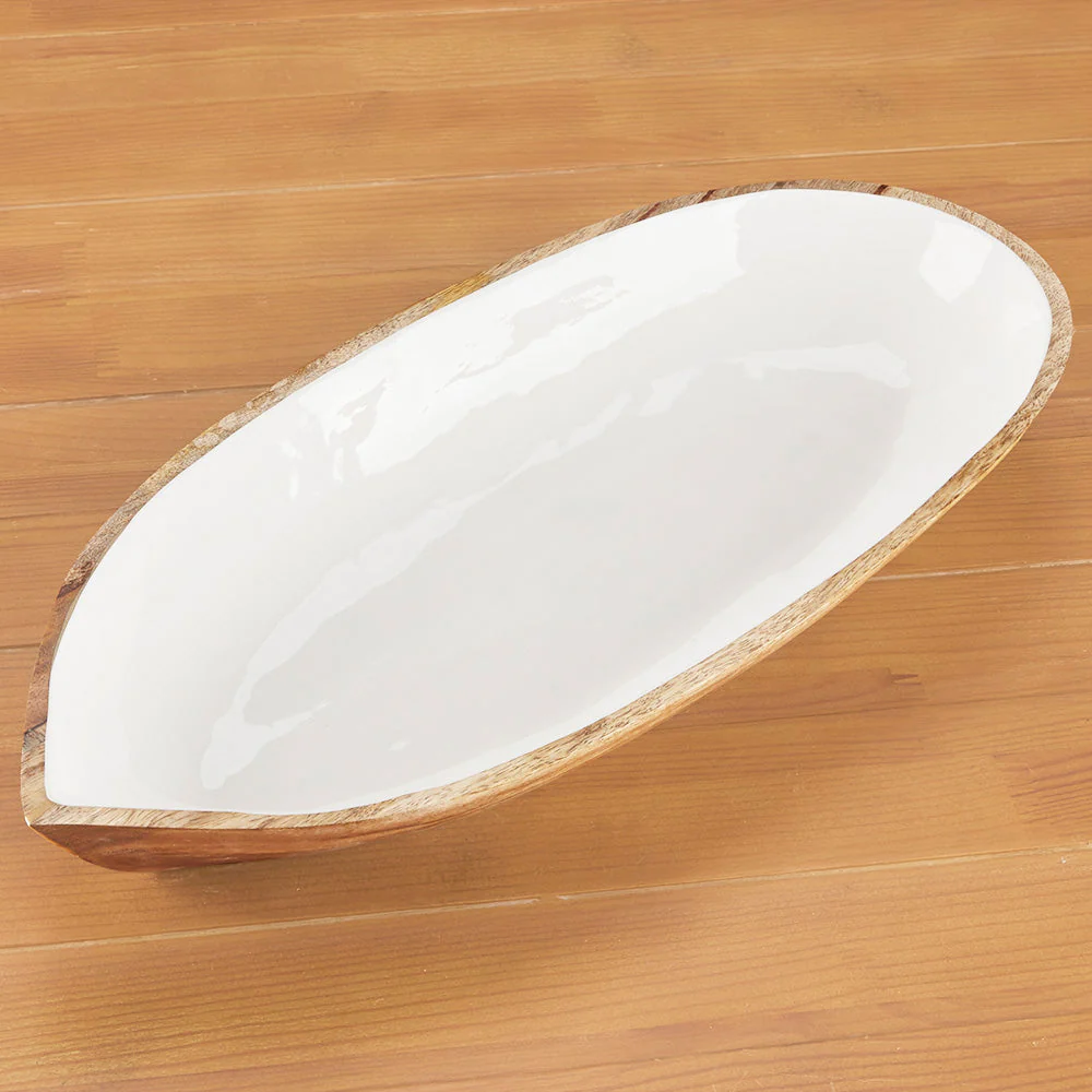 Be Home Oval Mango Wood and Enamel Dish - Image 3