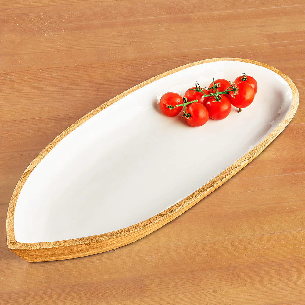 Be Home Oval Mango Wood and Enamel Dish - Image 4