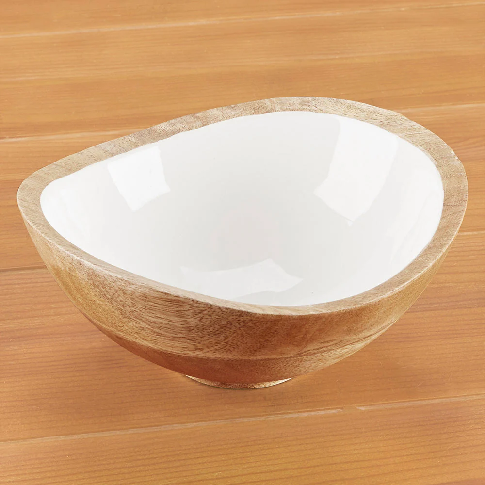 Be Home Round Mango Wood and Enamel Bowl - Image 4