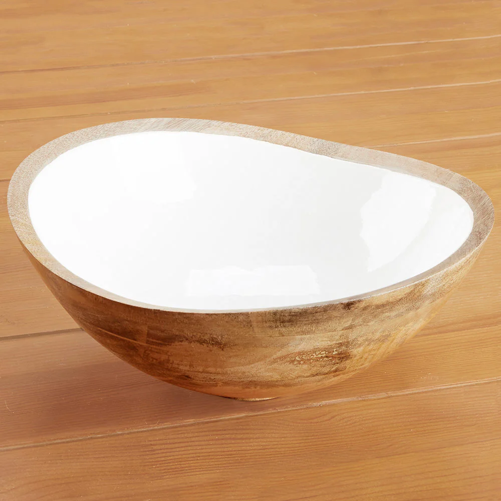 Be Home Round Mango Wood and Enamel Bowl - Image 5
