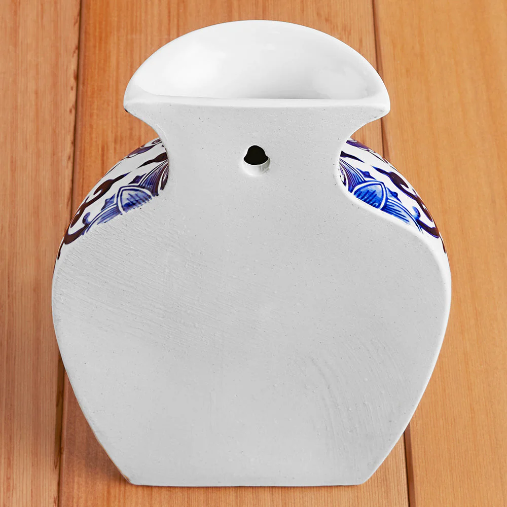 Blue & White Porcelain Chinoiserie Wall Vase - Image 3