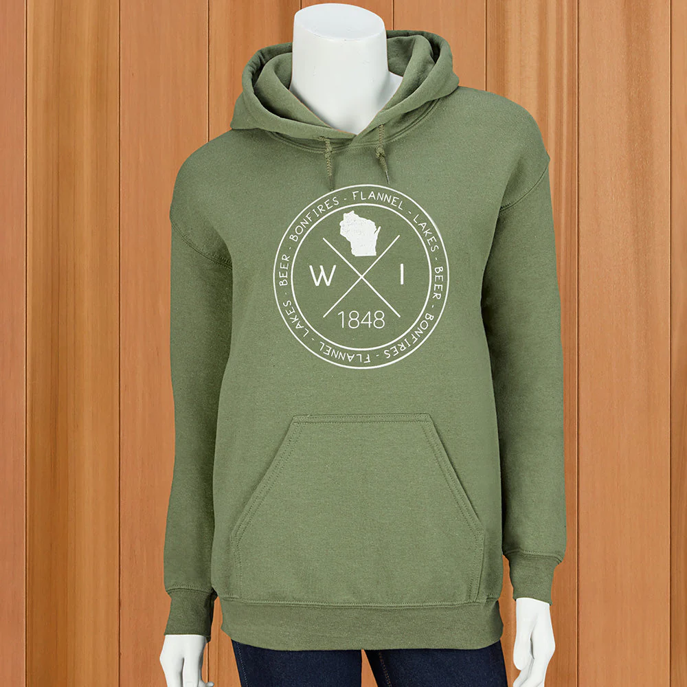"Bonfires - Flannel - Lakes - Beer" Unisex Wisconsin Hoodie - Image 2