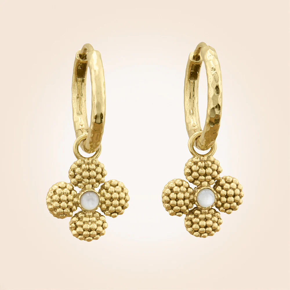Capucine De Wulf Berry Clover Double-Sided Gold and Pearl Charm Earrings - Image 2