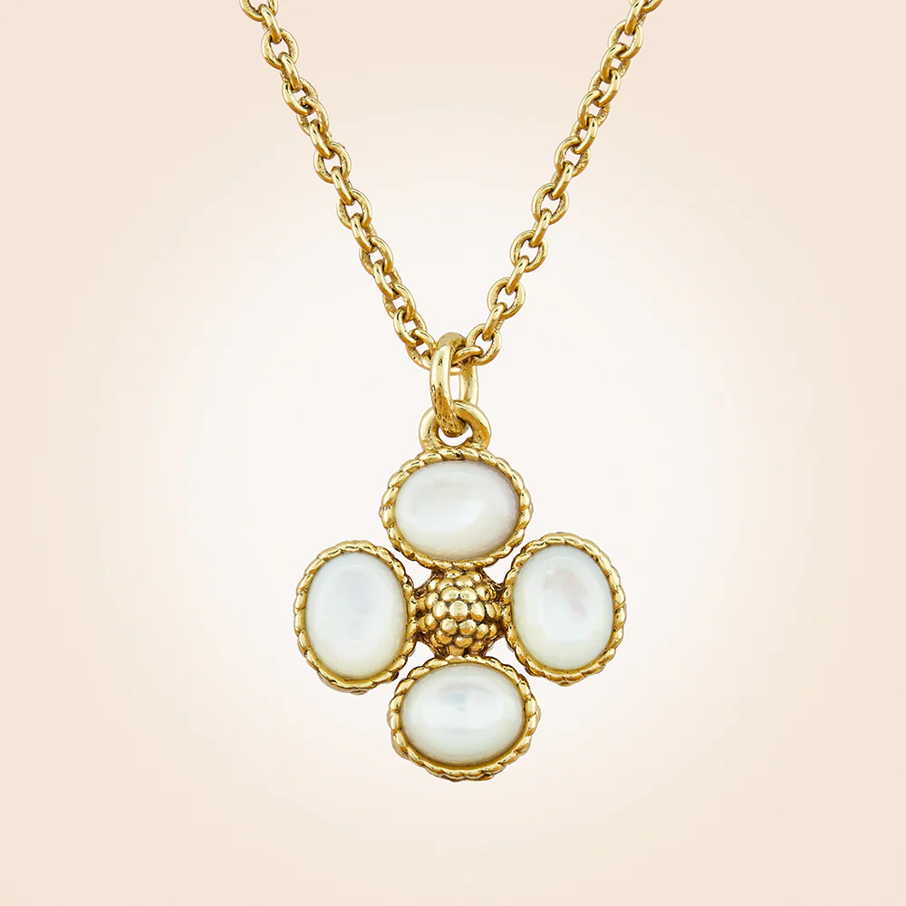 Capucine De Wulf Berry Clover Double-Sided Gold and Pearl Charm Necklace
