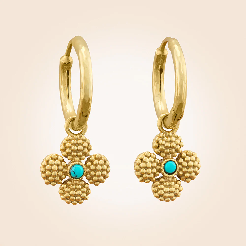 Capucine De Wulf Berry Clover Double-Sided Gold and Turquoise Charm Earrings - Image 2