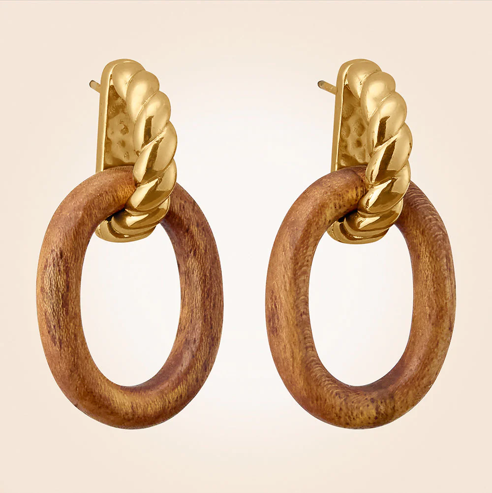 Capucine De Wulf Earth Goddess Gold and Teak Link Earrings