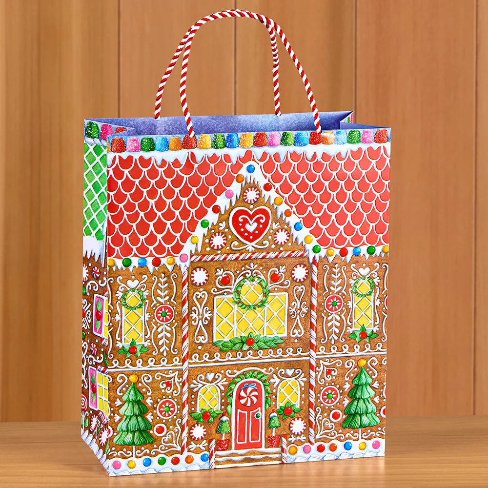 Caspari Paper Gift Bag, Christmas Gingerbread House - Image 2