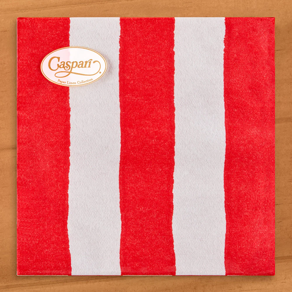 Caspari Paper Linen Napkins, Café Stripe in Red - Image 2