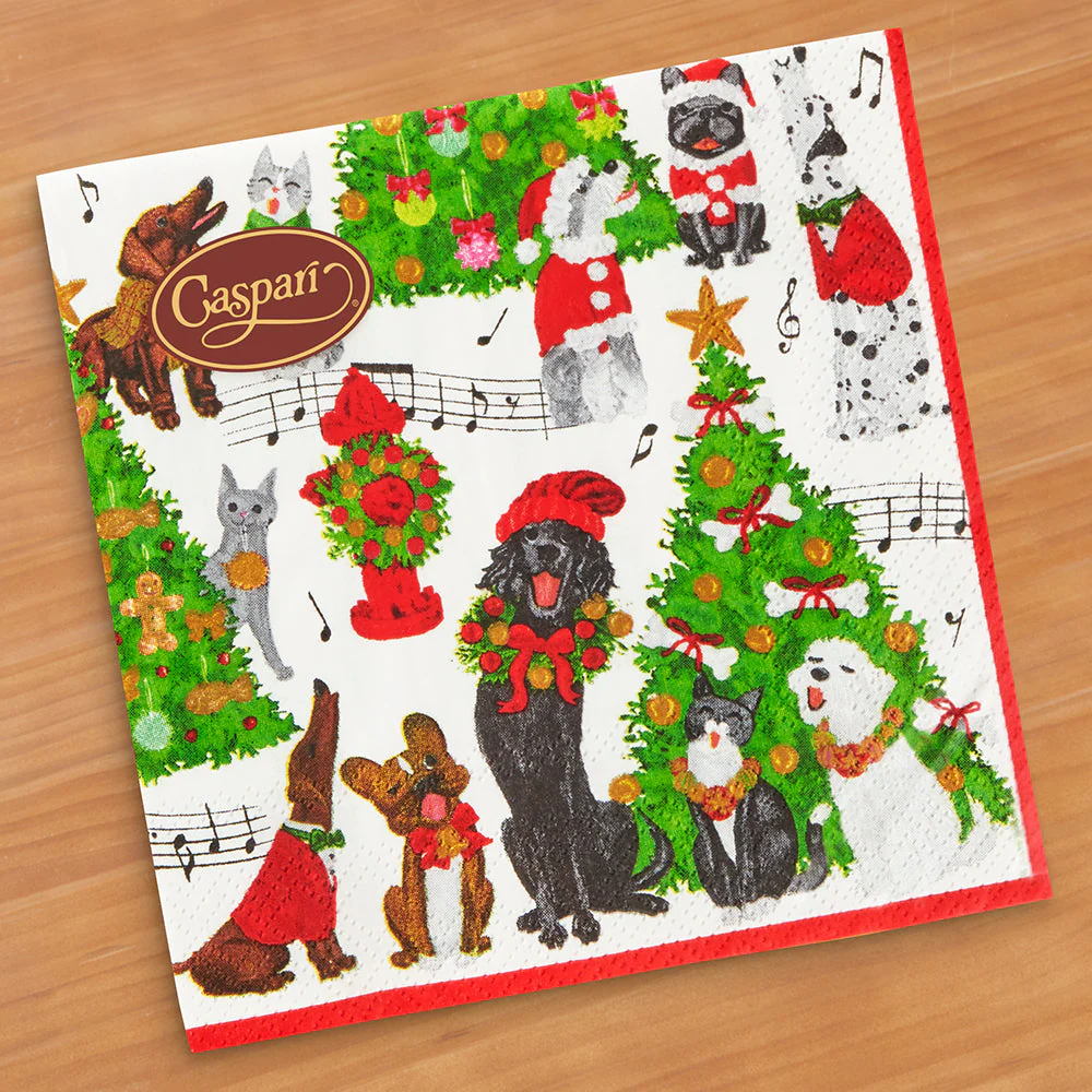 Caspari Paper Napkins, Christmas Caroling Pets - Image 2