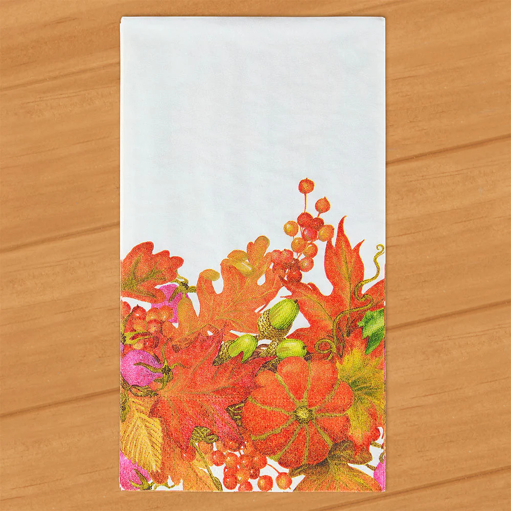 Caspari Paper Napkins, Fall Leaves & Gourds Harvest Garland