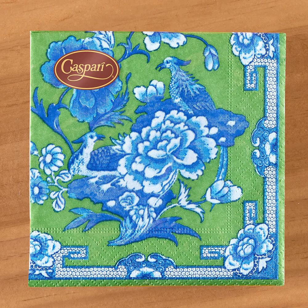 Caspari Paper Napkins, Green and Blue Chinoiserie - Image 2