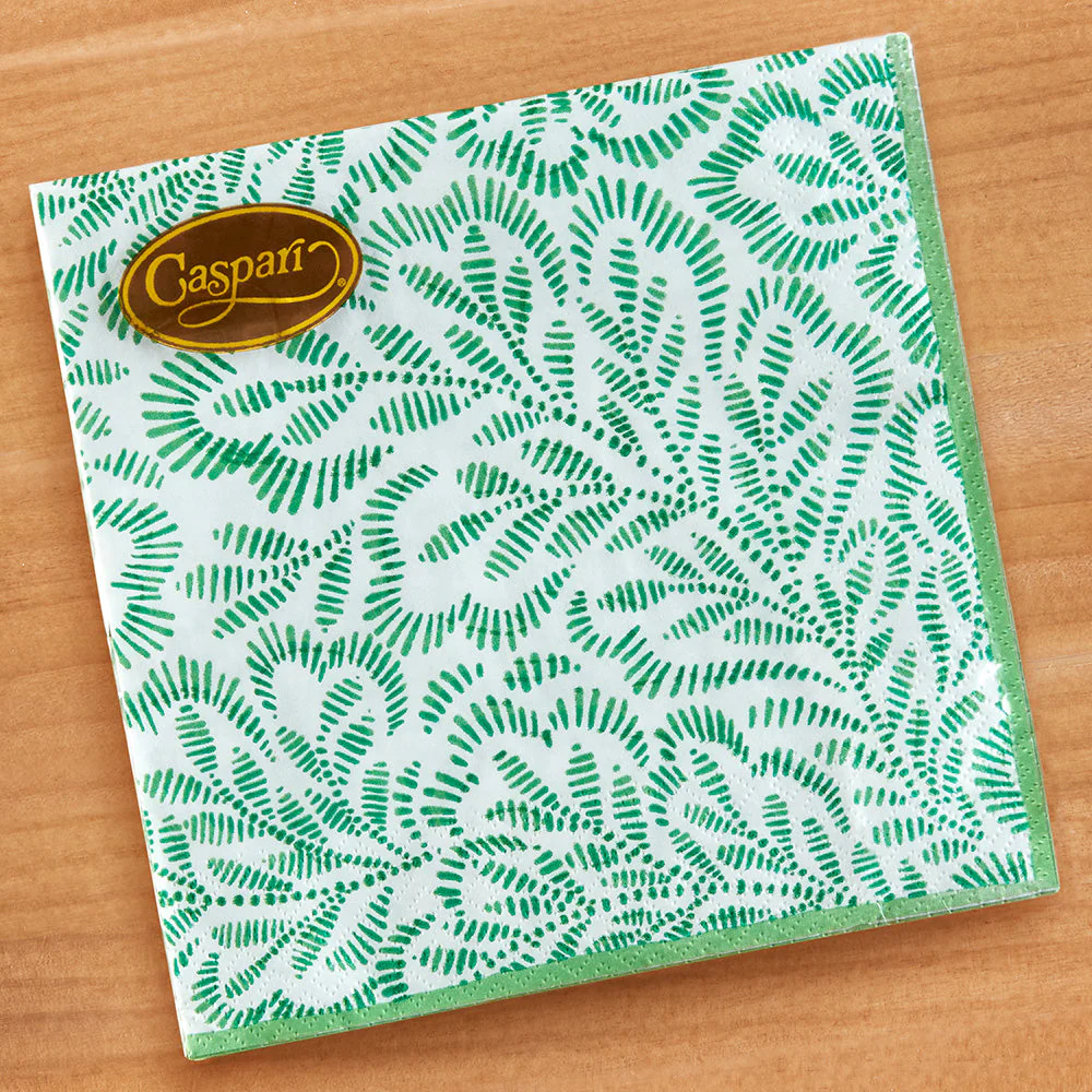 Caspari Paper Napkins & Guest Towels, Block Print Leaves - Image 2