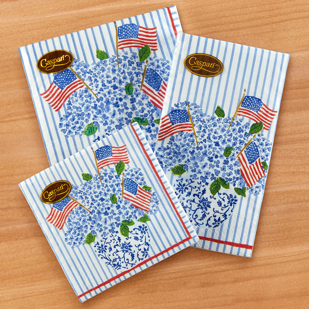 Caspari Paper Napkins & Guest Towels, Flags and Hydrangeas - Image 4