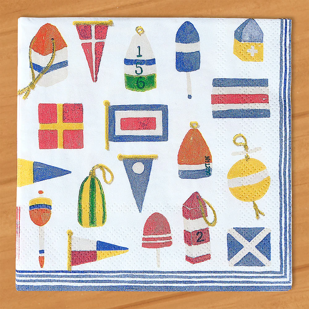Caspari Paper Napkins, Nautical Nantucket Flags and Buoys - Image 2