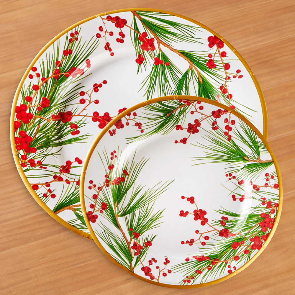 Caspari Paper Plates, Berries and Pine - Image 3