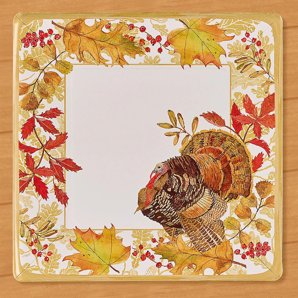 Caspari Paper Plates, Woodland Turkey - Image 2