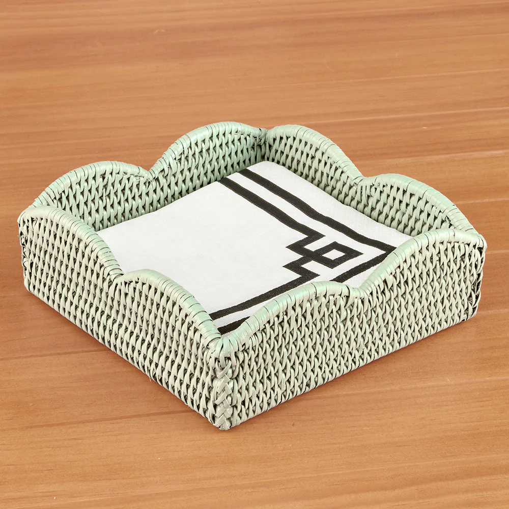 Caspari Scalloped-Edge Rattan Napkin Holders, Green - Image 3