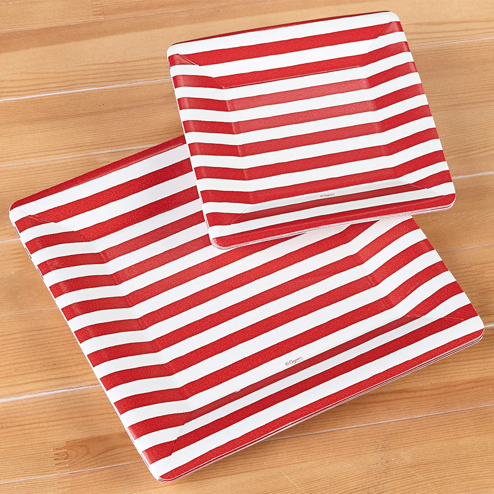 Caspari Square Paper Plates - Red & White Stripe Bretagne - Image 3