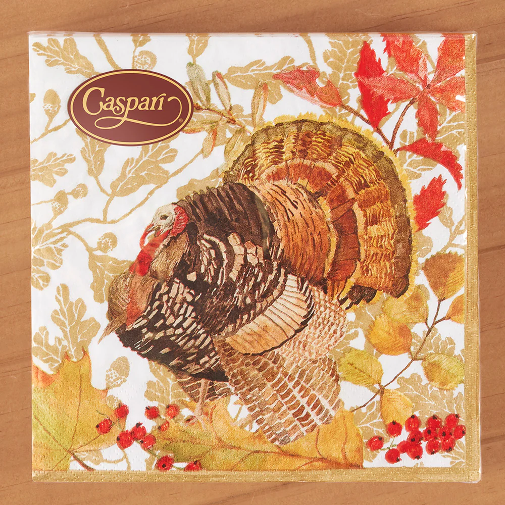 Caspari Thanksgiving Paper Napkins, Woodland Turkey - Image 2