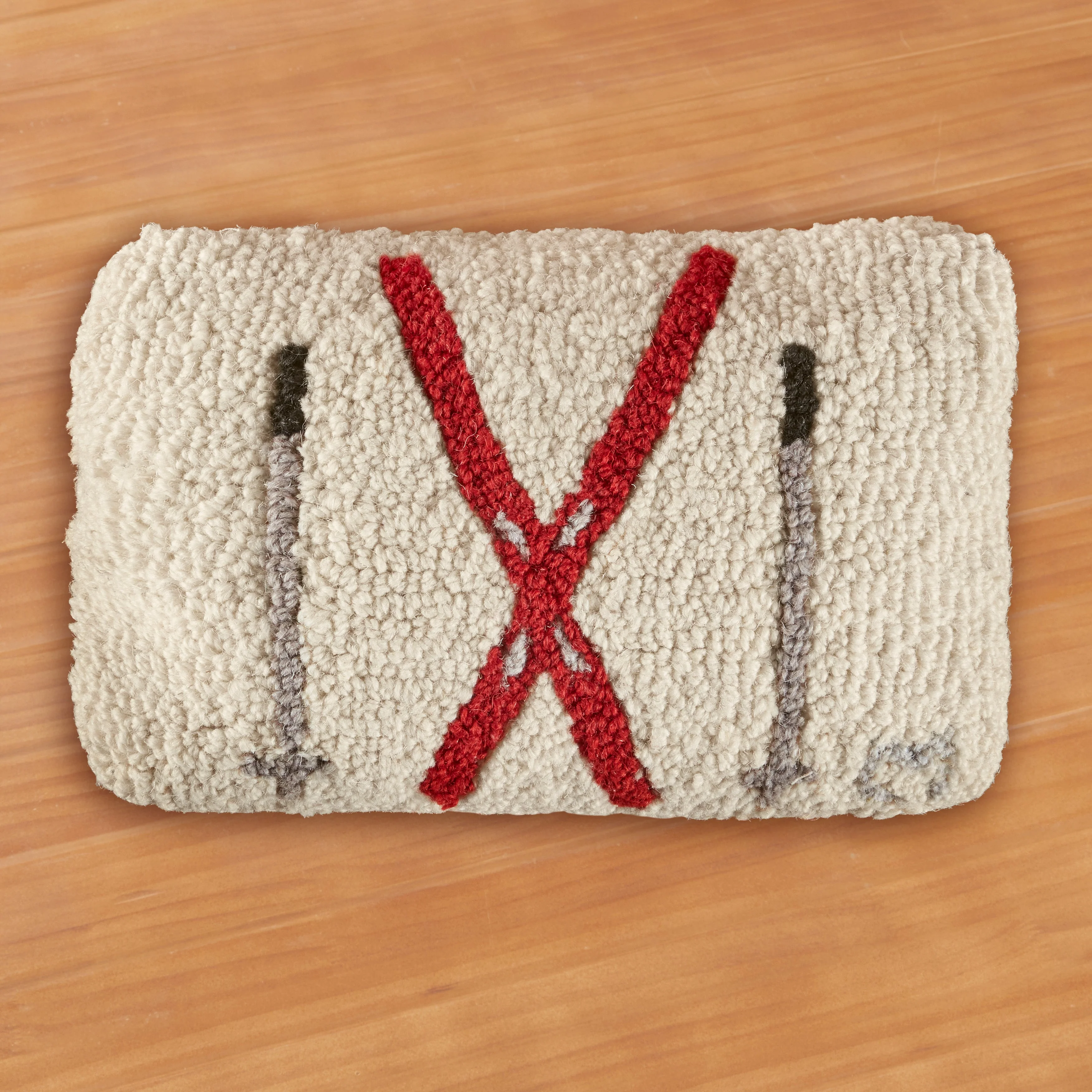 Chandler 4 Corners 12" x 8" Hooked Pillow, Crossed Skis