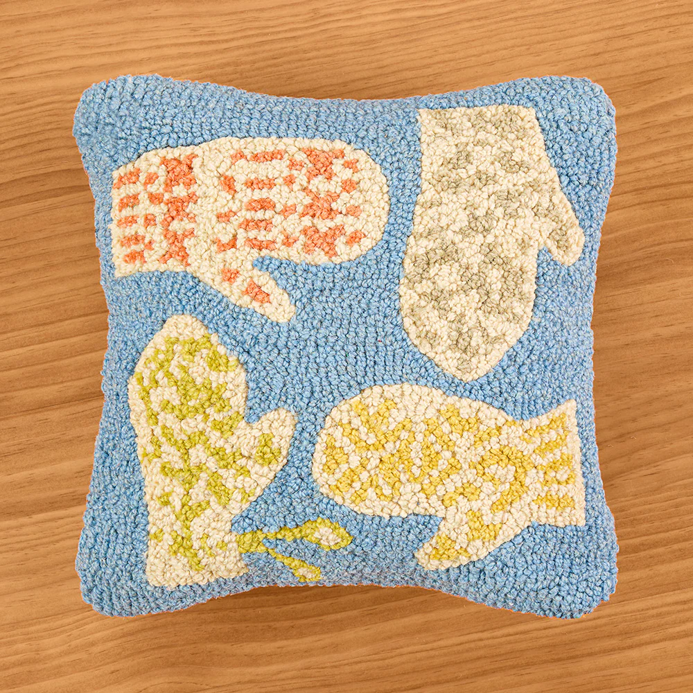 Chandler 4 Corners 14" Hooked Wool Pillow, Warm Mittens