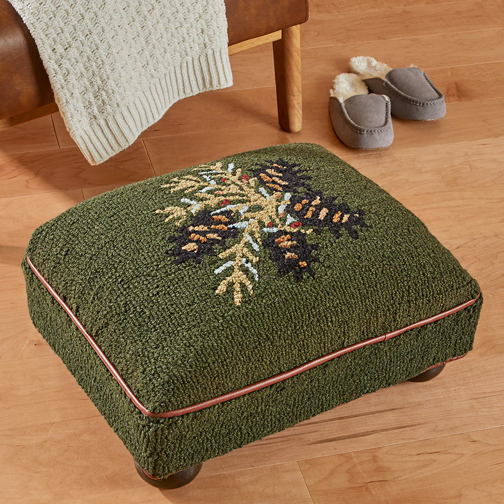 Chandler 4 Corners 14" x 18" Hooked Top Footstool, Diamond Pine