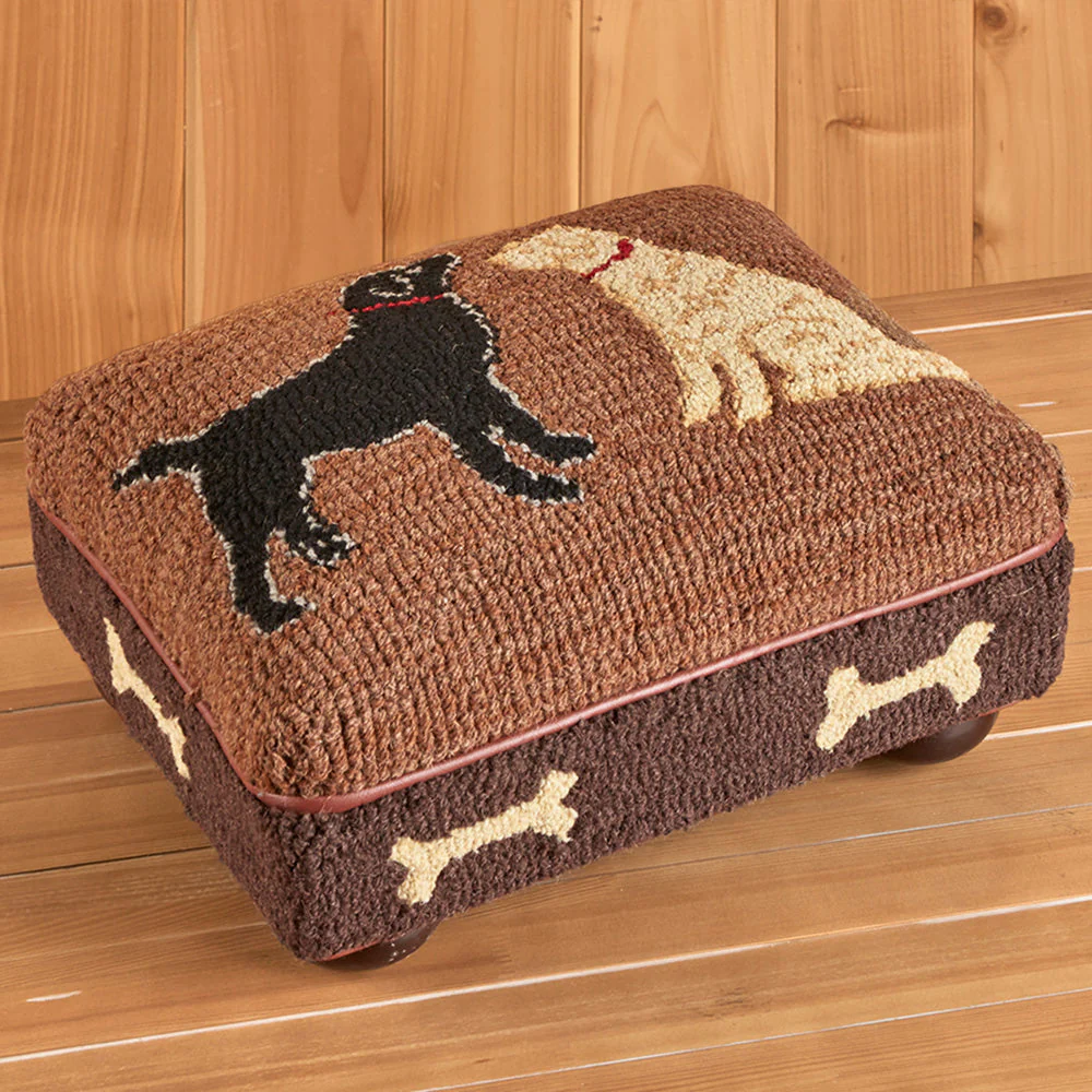 Chandler 4 Corners 14" x 18" Hooked Top Footstool, Dog Bones