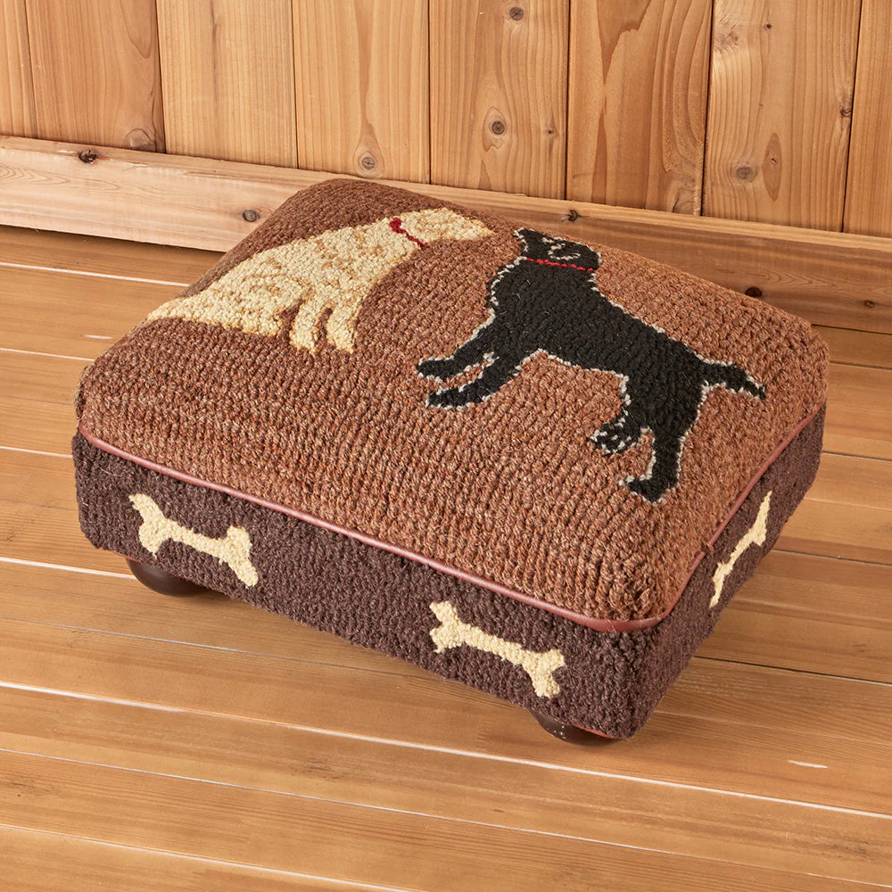 Chandler 4 Corners 14" x 18" Hooked Top Footstool, Dog Bones - Image 2
