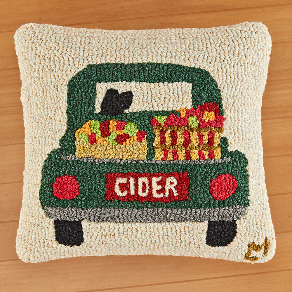 Chandler 4 Corners 18" Hooked Pillow, Cider Truck