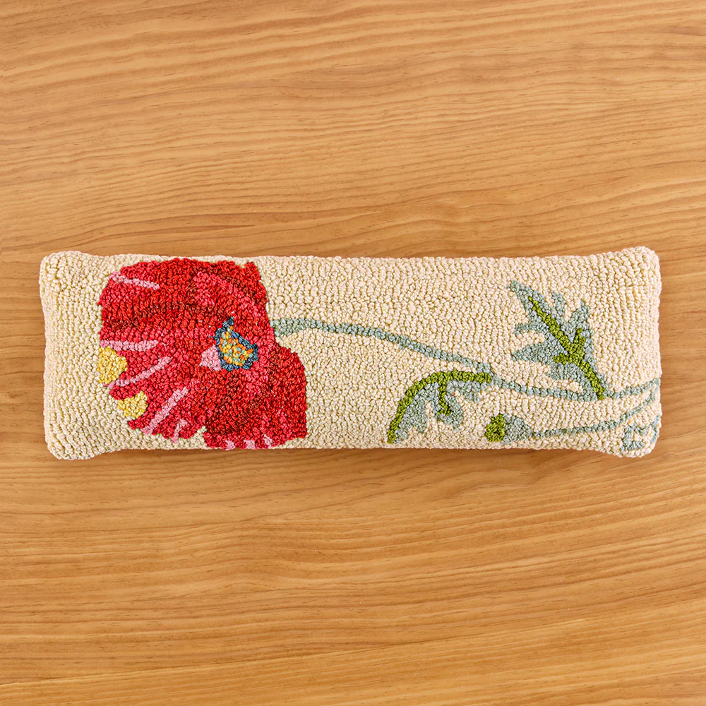 Chandler 4 Corners 24" x 8" Hooked Wool Pillow, Single Poppy Flower - Image 2