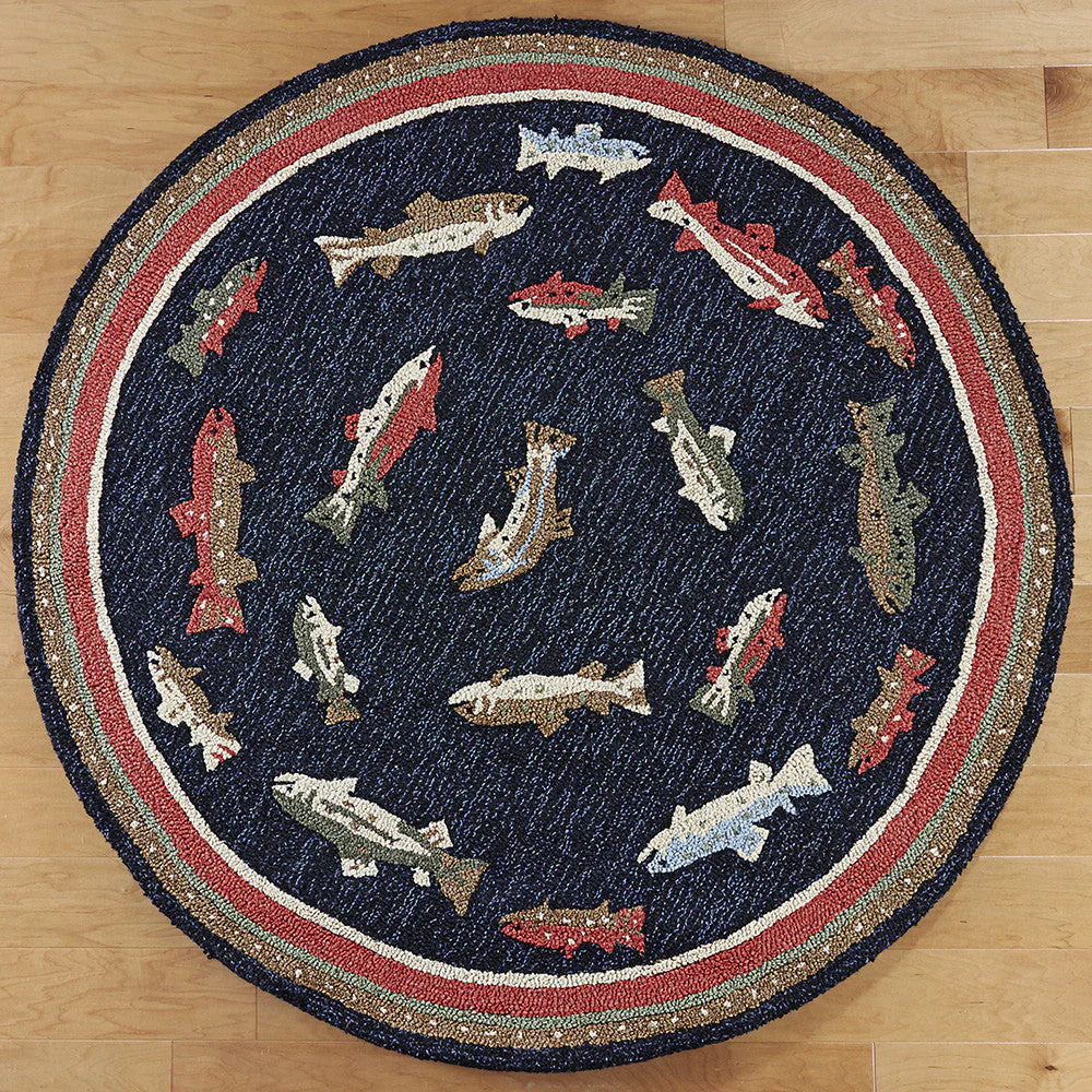 Chandler 4 Corners 5' Round Hooked Rug, River Fish