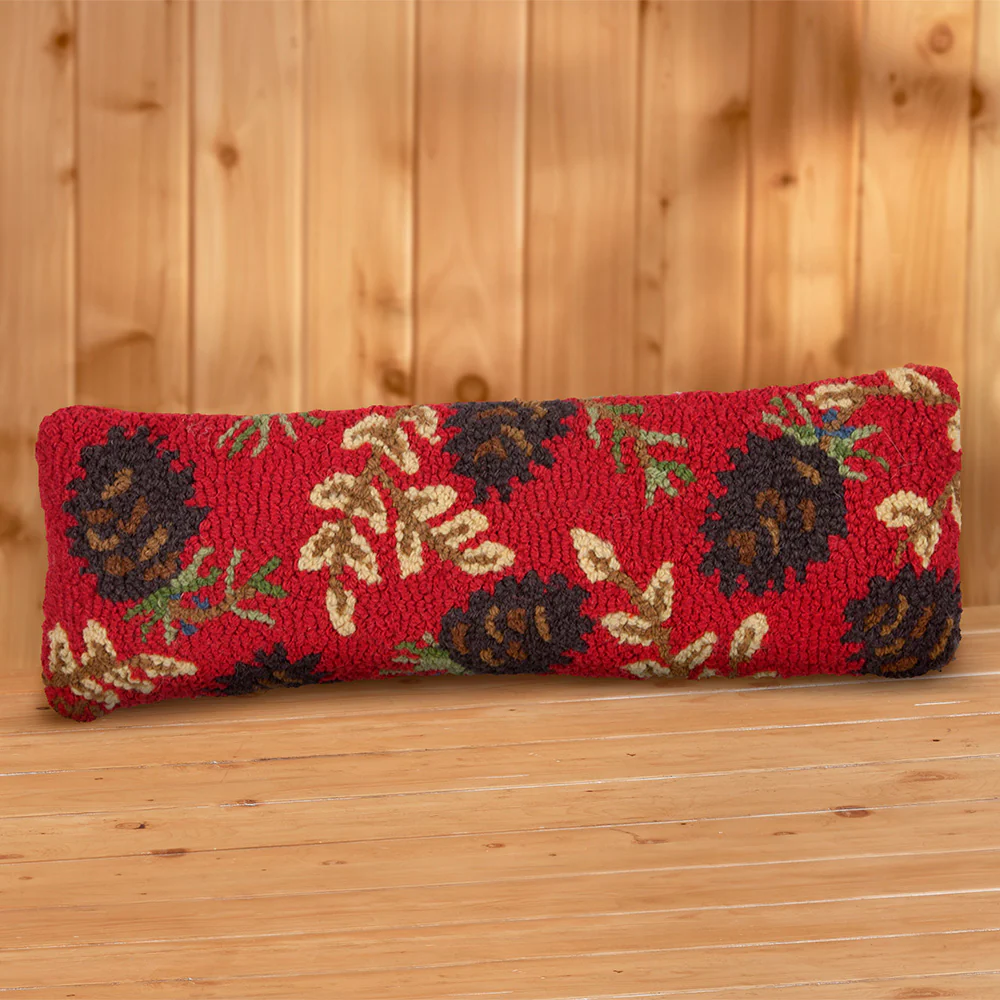 Chandler 4 Corners 8" x 24" Hooked Pillow, Ruby Pinecones - Image 2