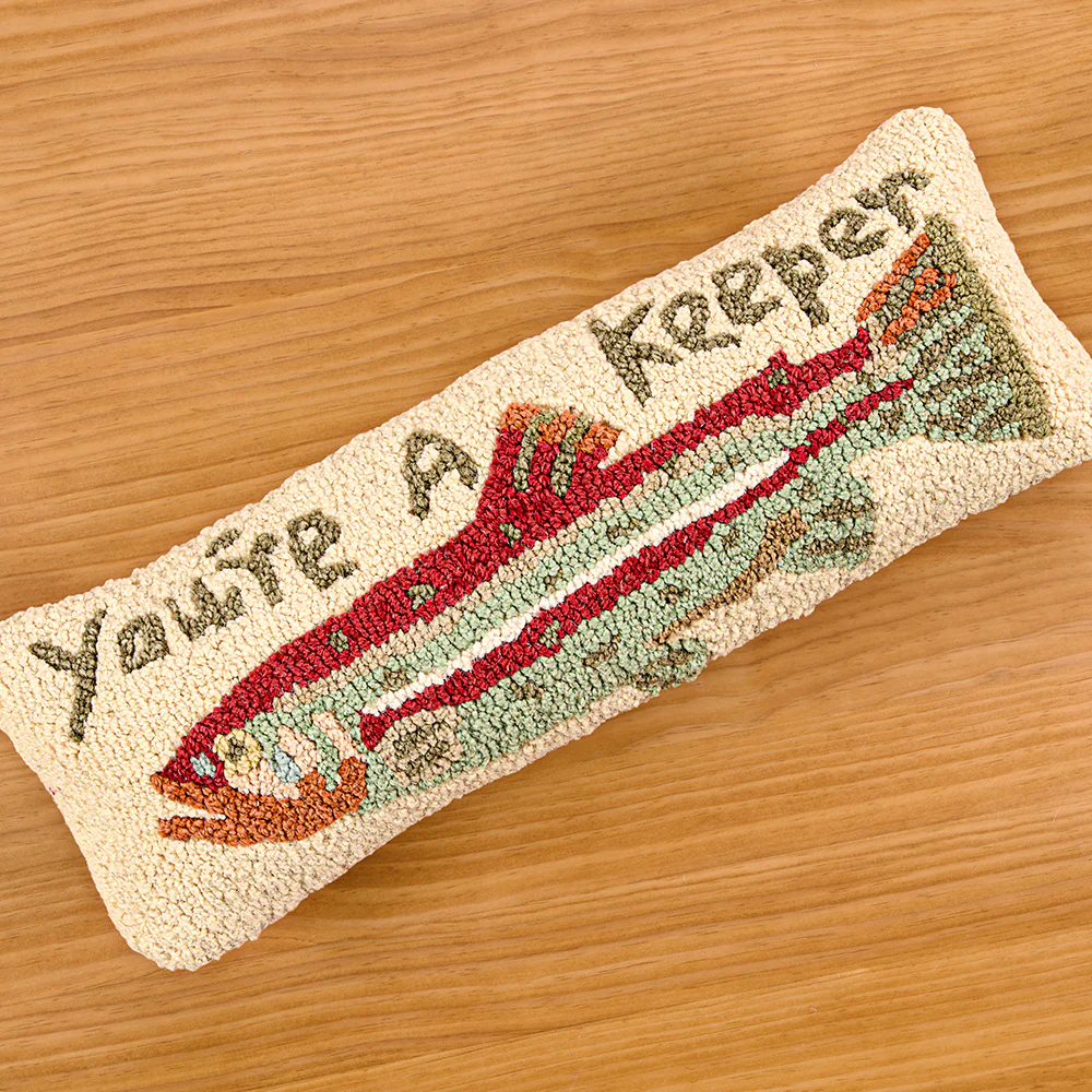 Chandler 4 Corners 8" x 24" Hooked Wool Pillow, "You're a Keeper" Trout