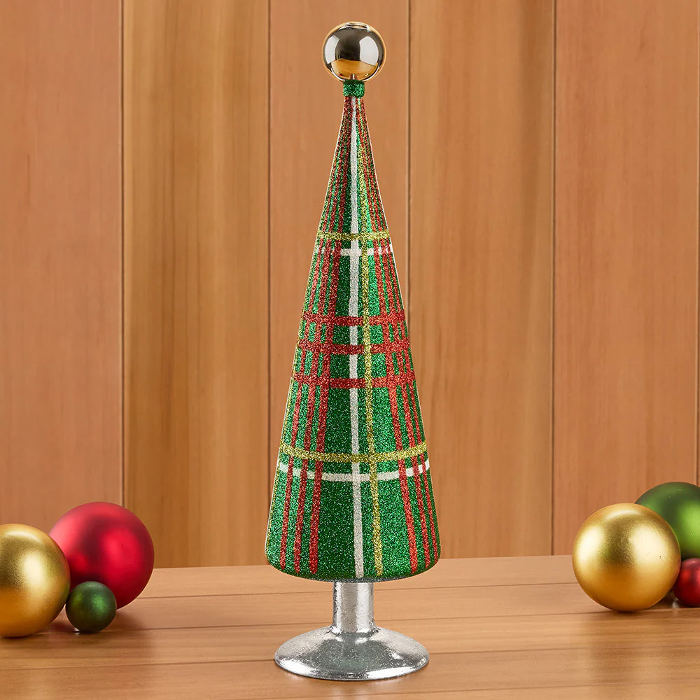 Cody Foster Glittered Plaid Glass Tree - Image 3