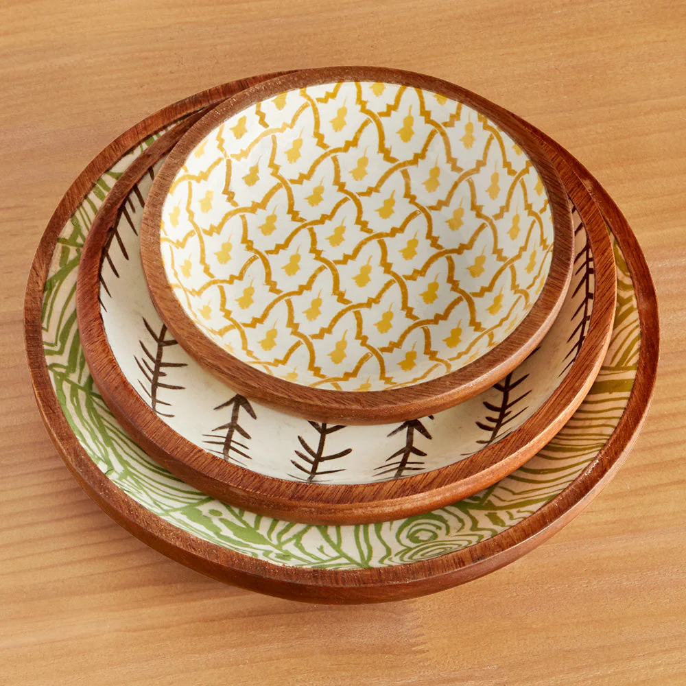 Enameled Acacia Wood Bowls - Image 5