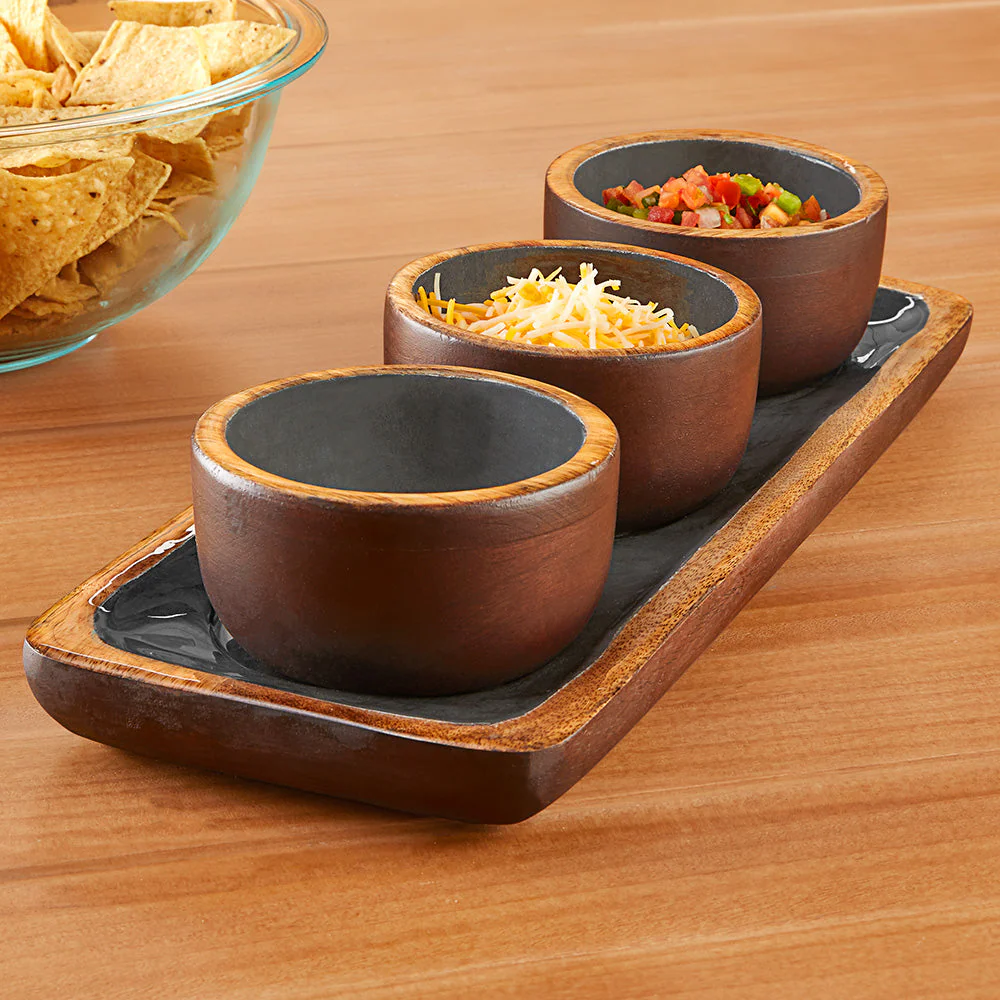 Enameled Mango Wood Condiment Bowl Set - Image 3