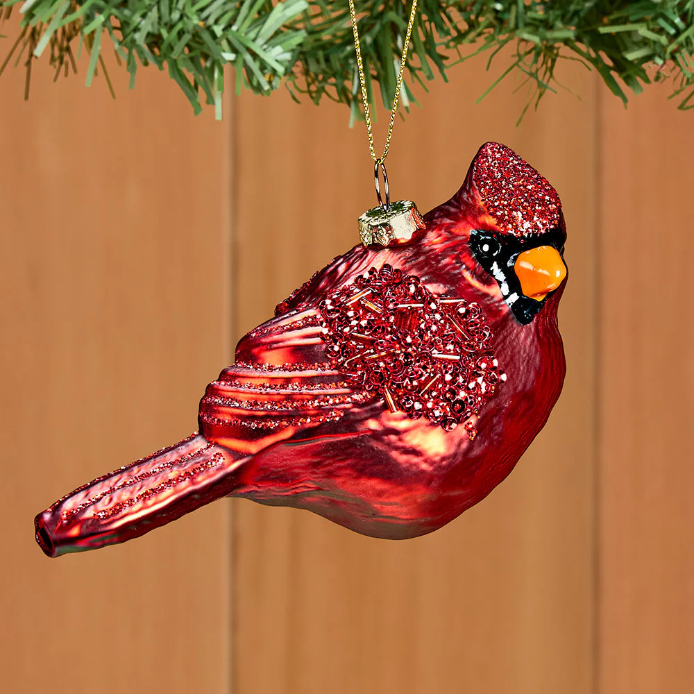 Glittered Glass Cardinal Ornament