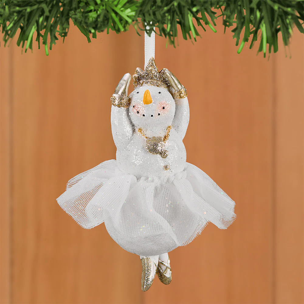 Glittered Resin Ballerina Princess Snowman Ornaments
