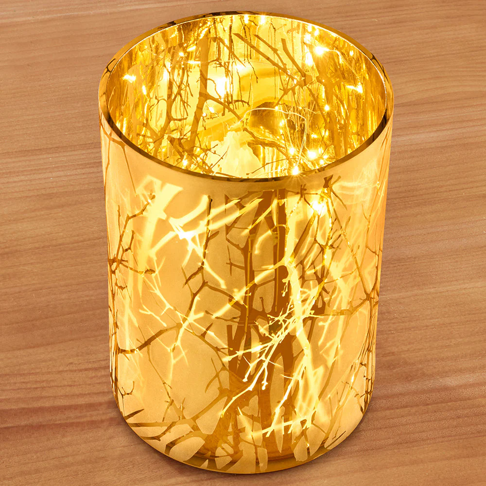 Gold Branches LED Glass Hurricane - Image 3