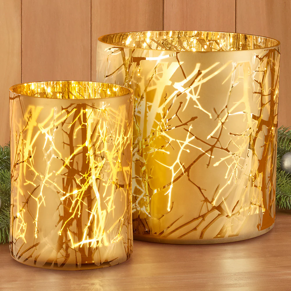 Gold Branches LED Glass Hurricane - Image 4
