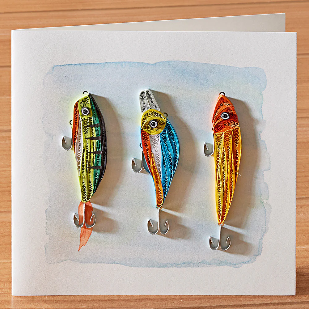 Handmade Quilled Greeting Card, Fishing Lures