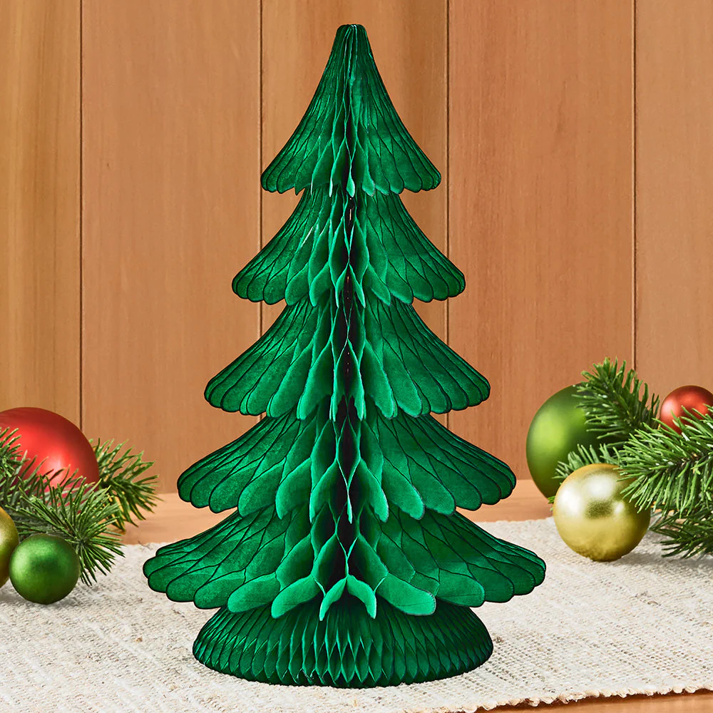 Hester & Cook Honeycomb Paper Christmas Decorations, Fir Trees