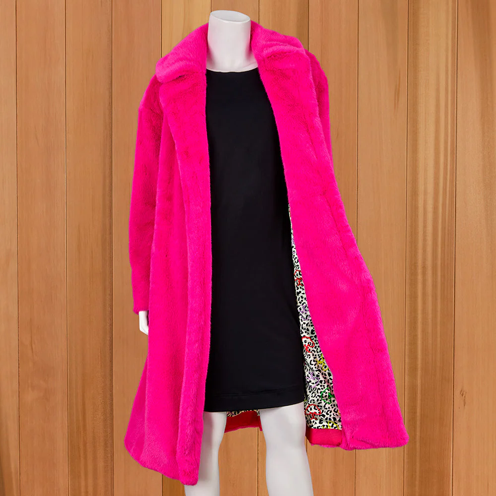 JAYLEY Long Open-Front Faux Fur Coat, Pink - Image 2