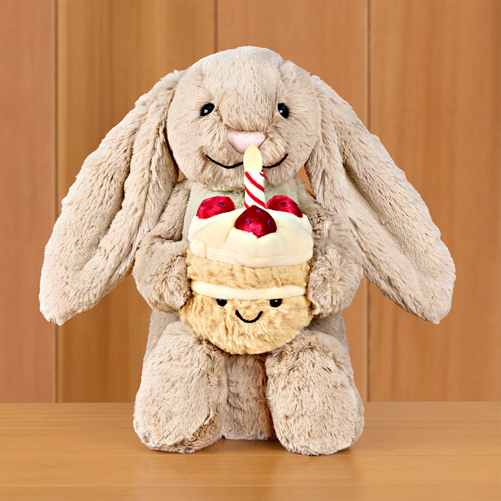 Jellycat Stuffed Animal Plush Toy, Bashful Beige Bunny Birthday